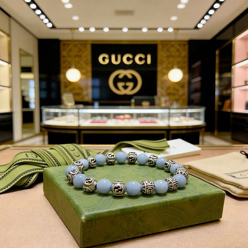 18K GG Anger Forest Light Blue Bead Chain Bracelet