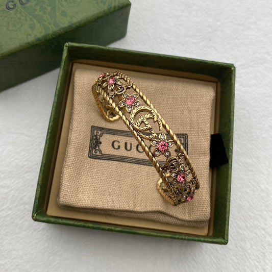 18K Double G Red Crystal Flower Cuff Bracelet