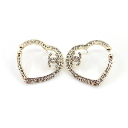 18K CC Diamond Heart Earrings