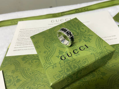 GG Interlocking G Black Enamel Ring