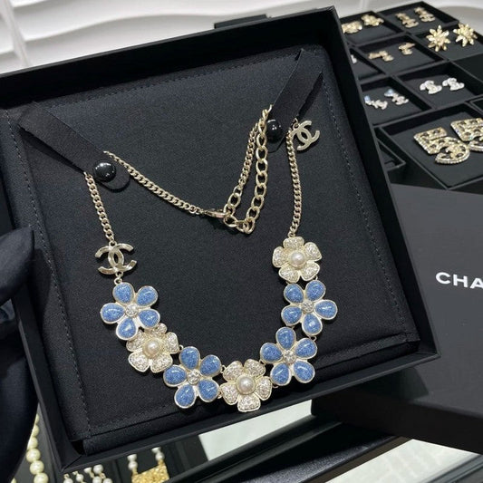 18K CC Blue & White Flower Diamond Necklace