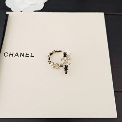 18K CC Diamond Cirle Leather Earrings