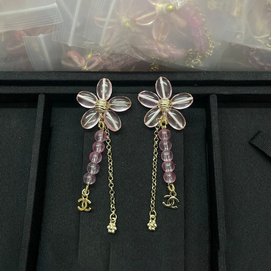 18K CC Pink Crystal Tassel Earrings