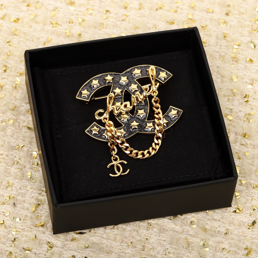 18K CC Black Chain Brooch