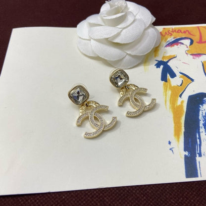 18K CC Pendant Crystal Earrings