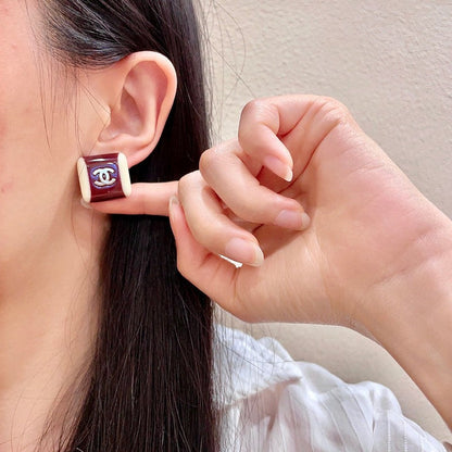 18K CC Red & White Pearl Earrings