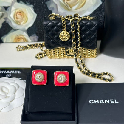 18K CC Red Gold Diamond Earrings