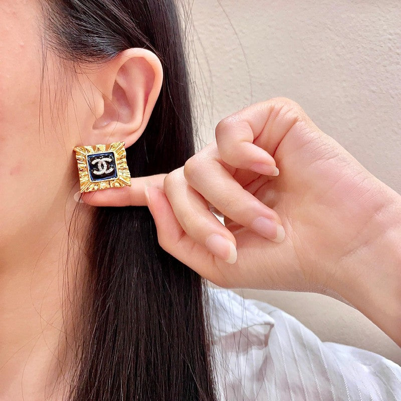 18K CC Black Gold Earrings