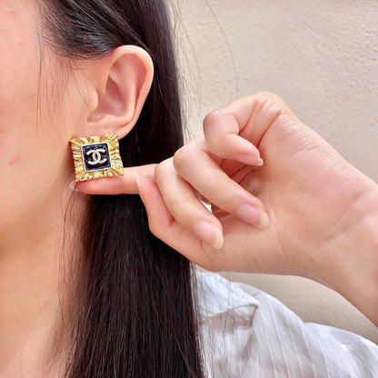 18K CC Black Gold Earrings