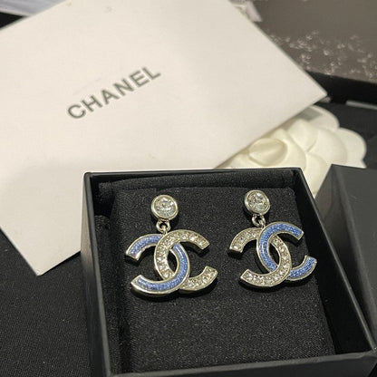 18K CC Blue Diamond Pendant Gold Earrings