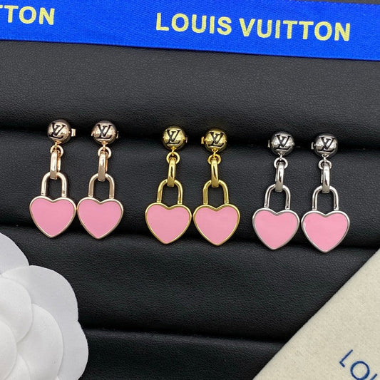 18K Louis Pink Heart Gold Earrings