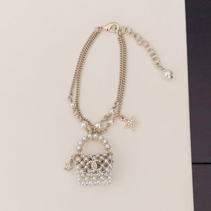 18K CC Bag Pendant Pearl Bracelet