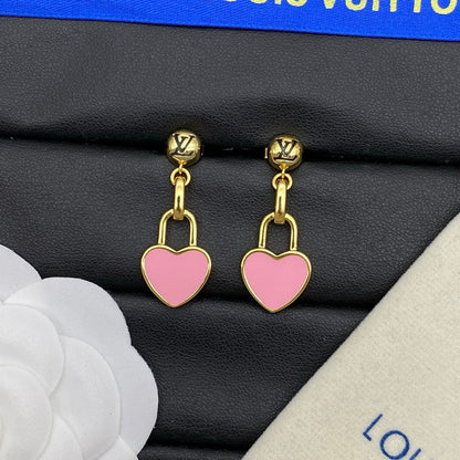 18K Louis Pink Heart Gold Earrings
