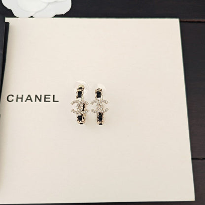 18K CC Diamond Cirle Leather Earrings