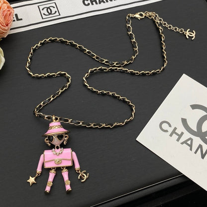 18K CC Pink & Black Leather Necklace