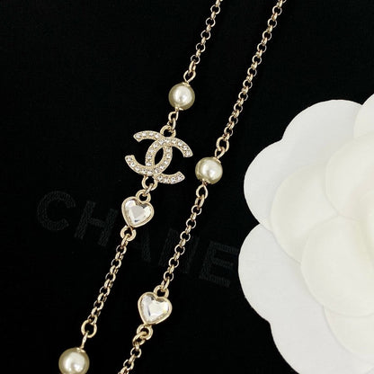 18K CC 25B Heart Crystal Pearl Necklace