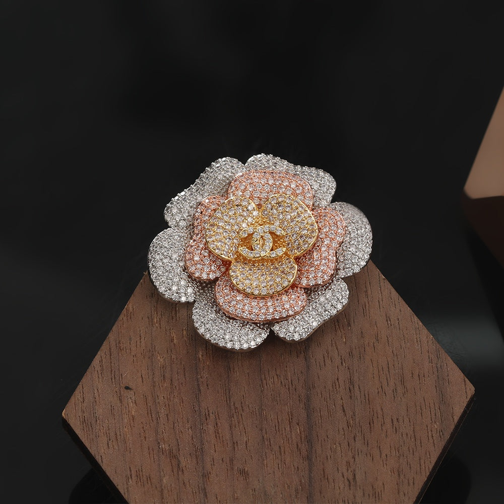 18K CC Camellia Pink Diamonds Brooch