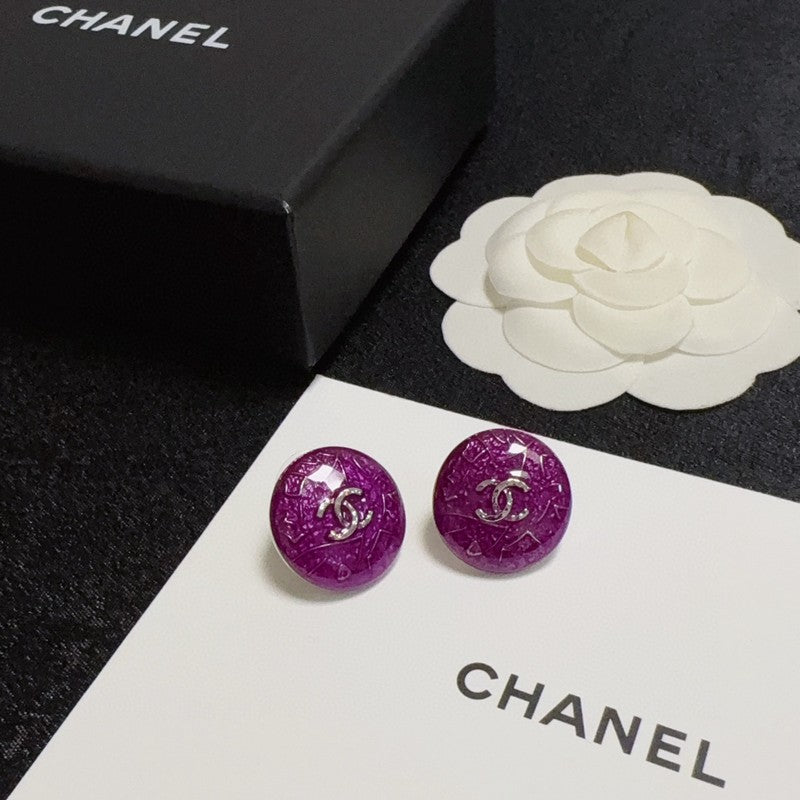 18K CC Purple Round Earrings