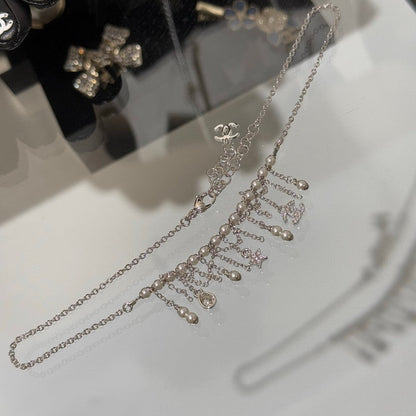 18K CC 26C Pearl Diamond Tassel Choker Necklace