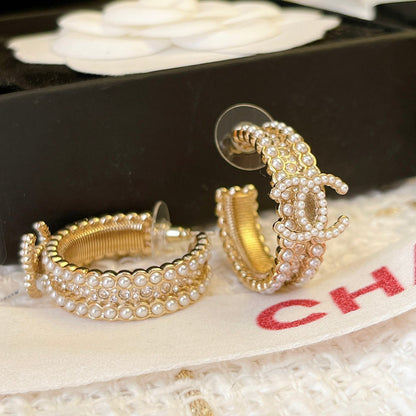 18K CC Pearls Earrings