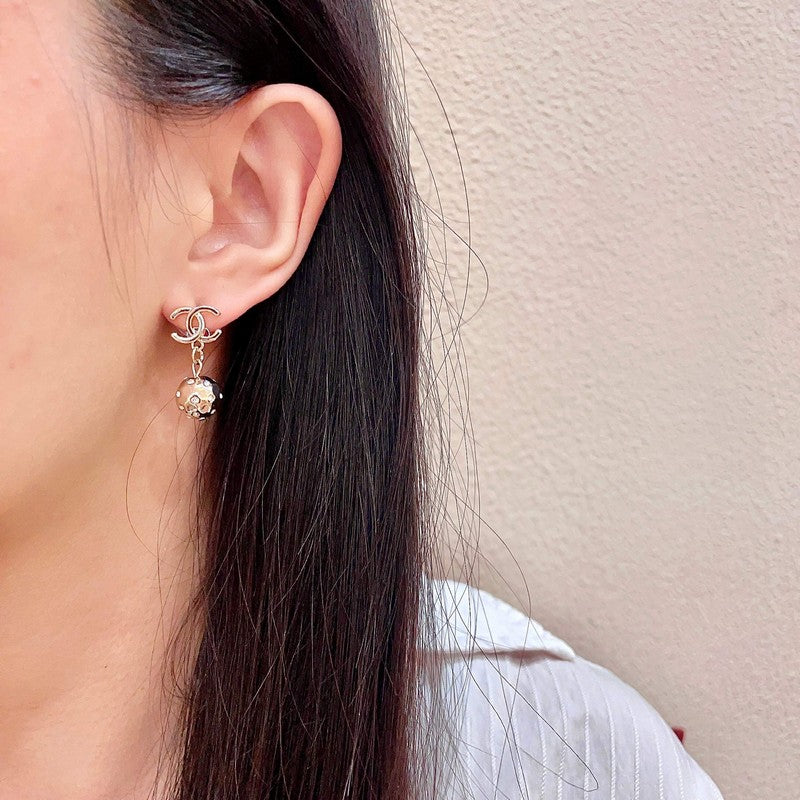 18K CC Diamond Ball Earrings