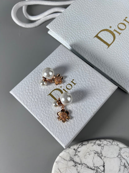 18K CD Vintage Flower Pearl Earrings