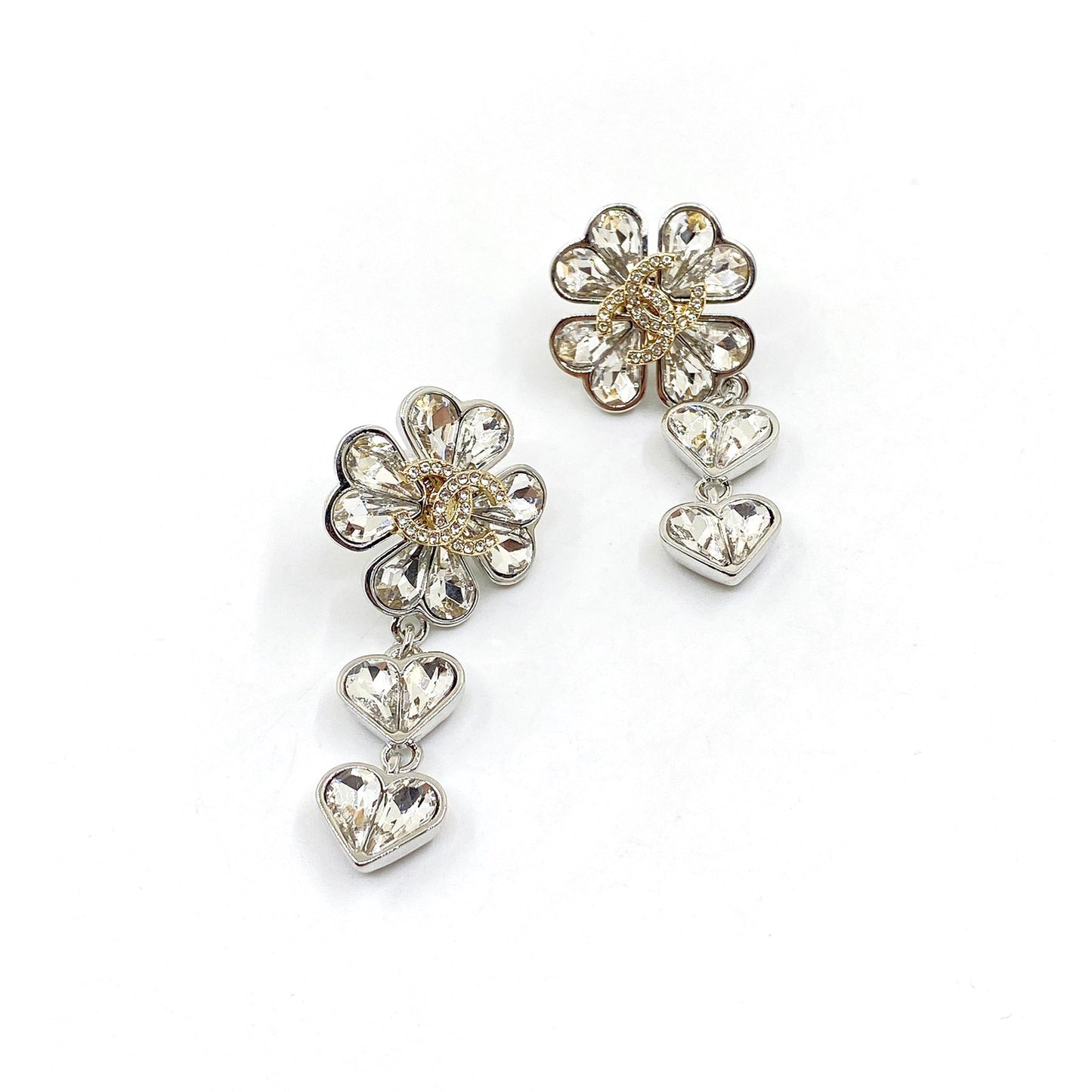 18K CC Crystal Flower Earrings