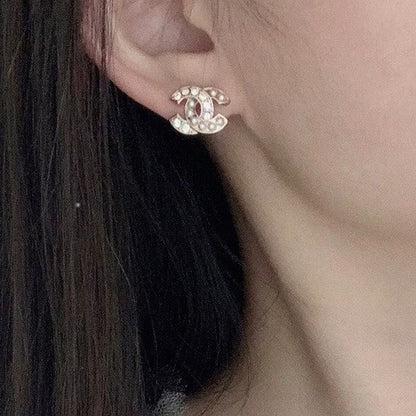 18K CC Diamond & Pearl Earrings