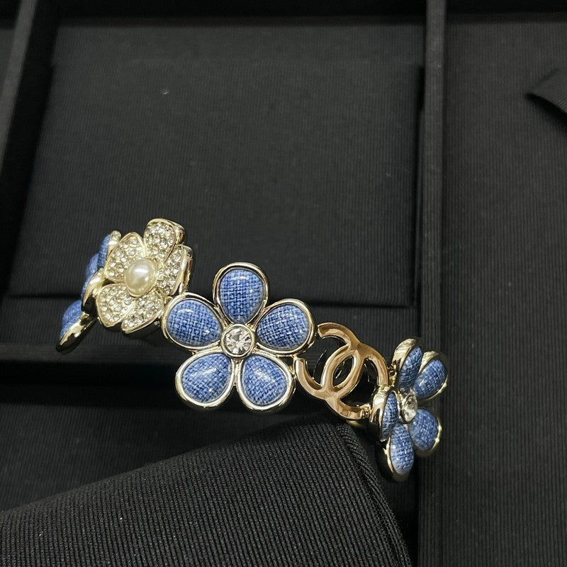 18K CC Blue Flower Diamond Cuff Bracelet