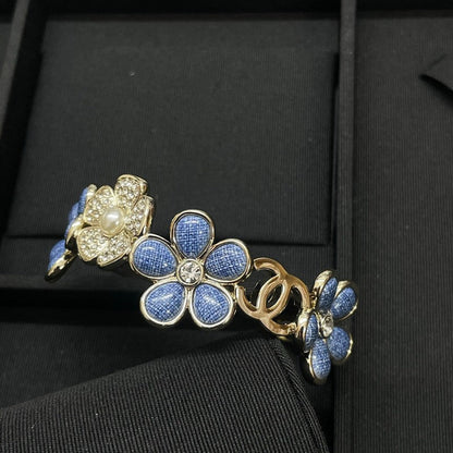 18K CC Blue Flower Diamond Cuff Bracelet