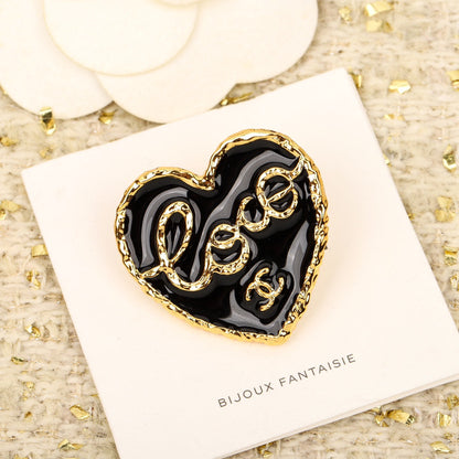 18K CC Black Heart Brooch