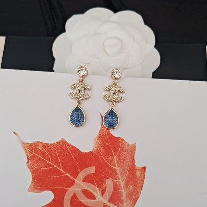 18K CC Blue Pendant Diamond Earrings