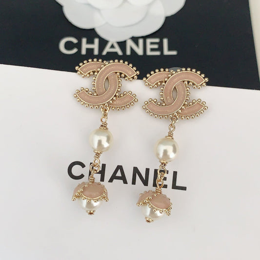 18K CC Pearl Crystals Earrings
