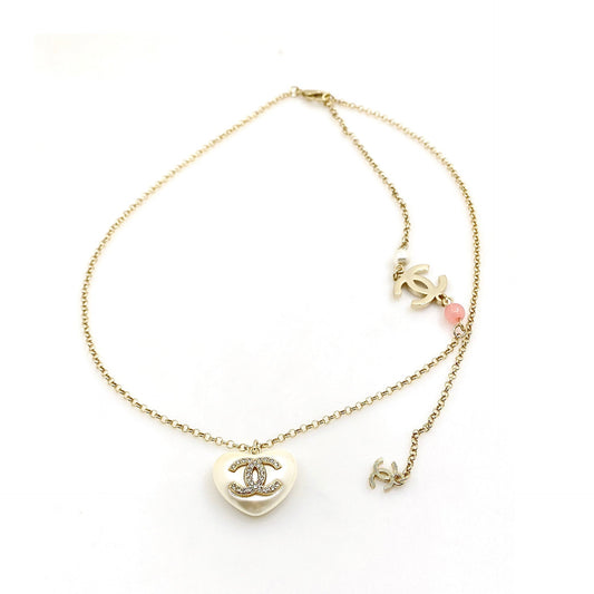 18K CC Pearl Heart Pink Necklace