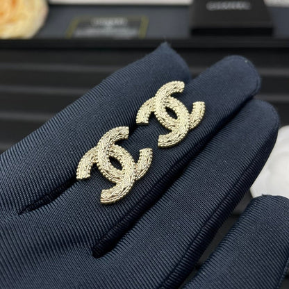 18K CC Relief Gold Earrings