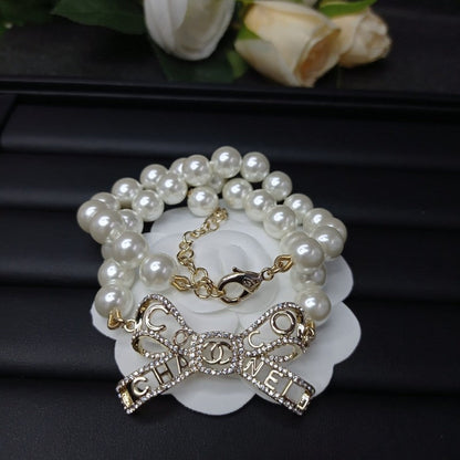 18K CC Bow Pearl Necklace