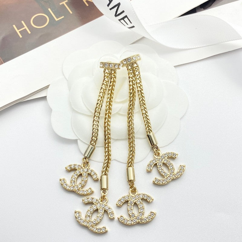 18K CC LongTassel Diamond Earrings