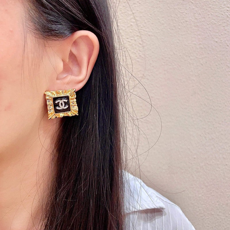 18K CC Black Gold Earrings