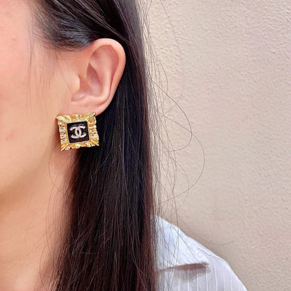 18K CC Black Gold Earrings