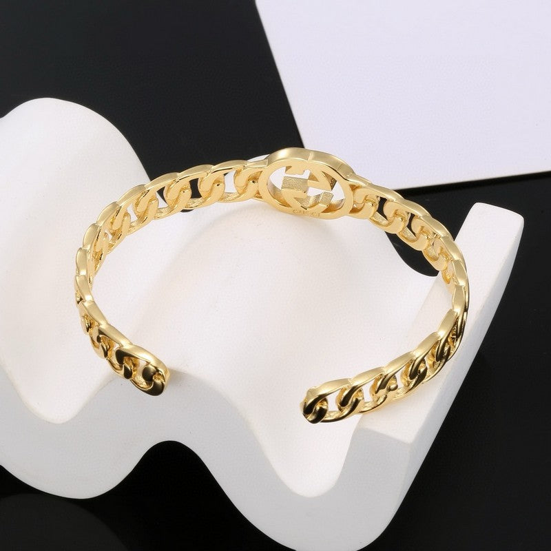 18K Double G Chain Open Bracelet