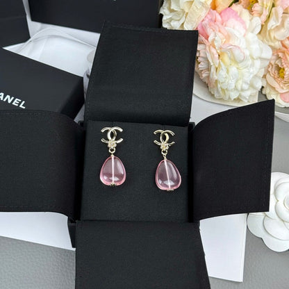 18K CC 26C Pink Crystal Gold Earrings