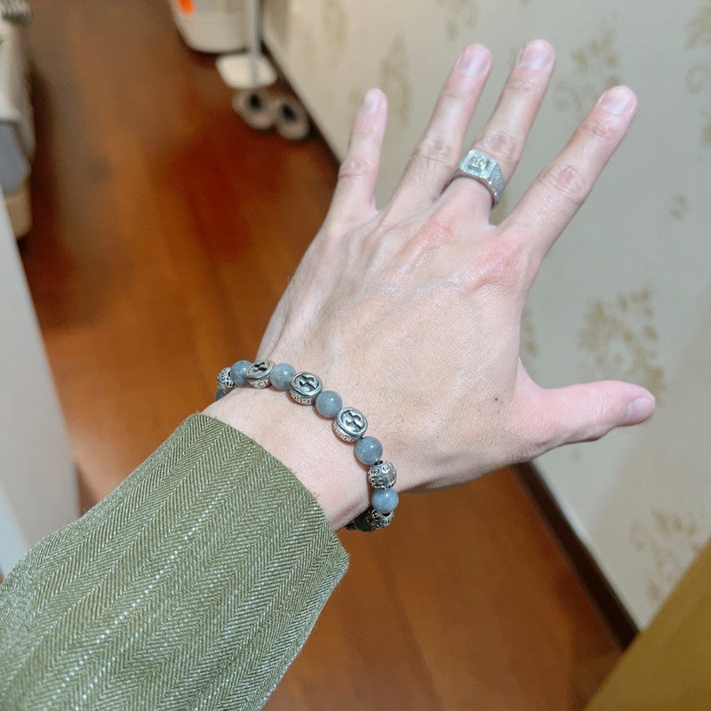 18K GG Anger Forest Grey Pearl Chain Bracelet