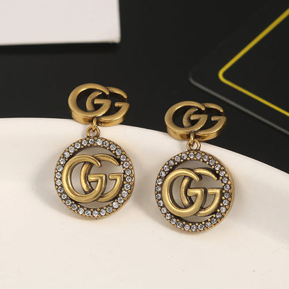 18K Double G Crystals Vintage Earrings