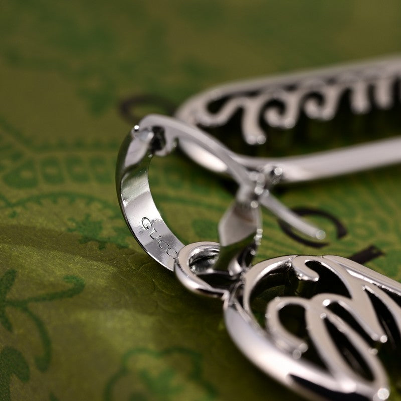 18K GG White Gold Script Earrings