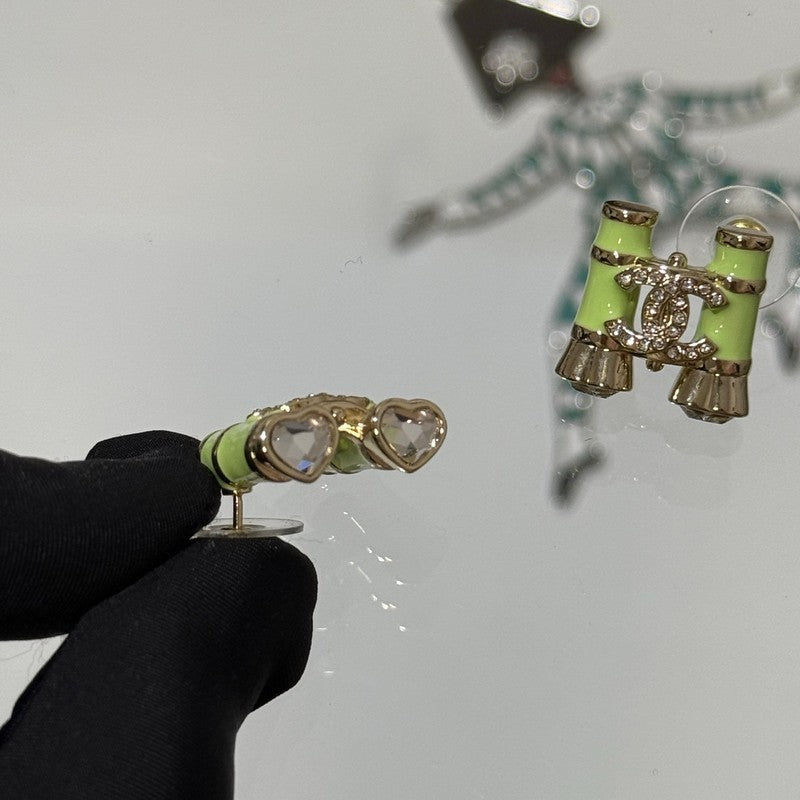 18K CC 26C Green Telescope Gold Earrings