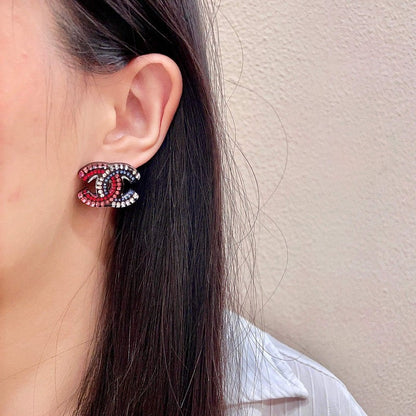 18K CC Red & Blue Crystal Earrings