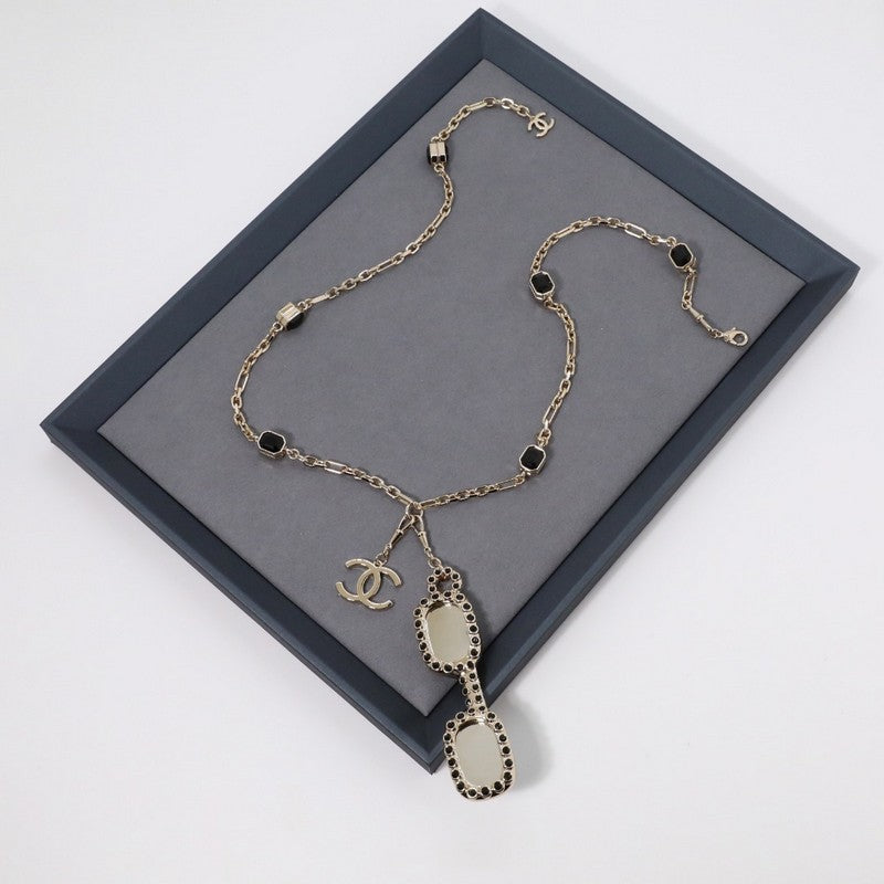 18K CC Black Crystal Gold Necklace