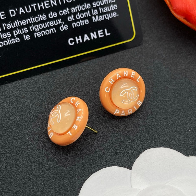 18K CC Orange Round Earrings