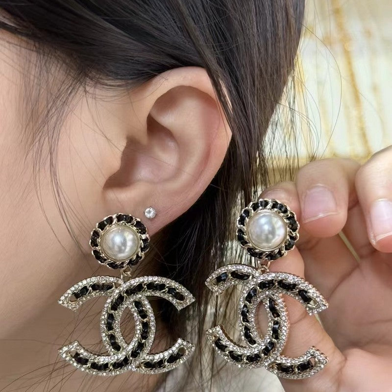 18K CC Leather Gold Earrings