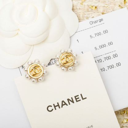 18K CC Pearl Gold Earrings